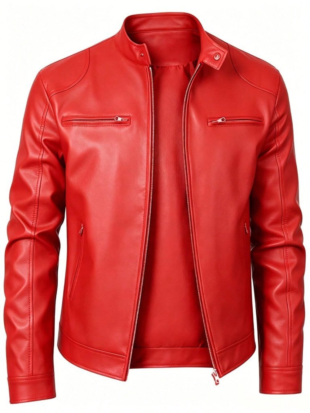 Red Biker Men's Lightweight Stand Collar Jacket